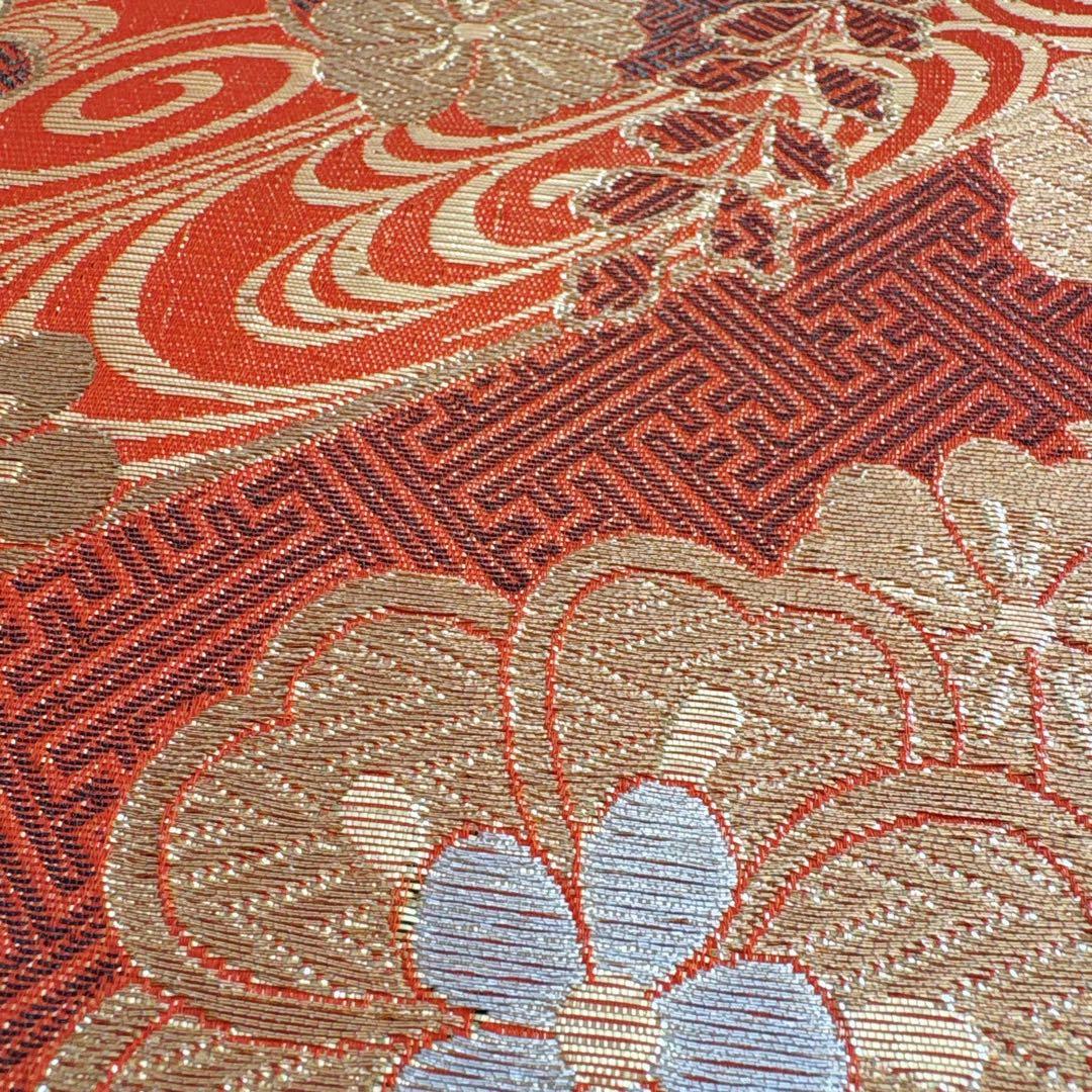 フルセット　七五三７歳女の子ピンク地　桜扇蝶　オレンジ袋帯　絹長襦袢7123