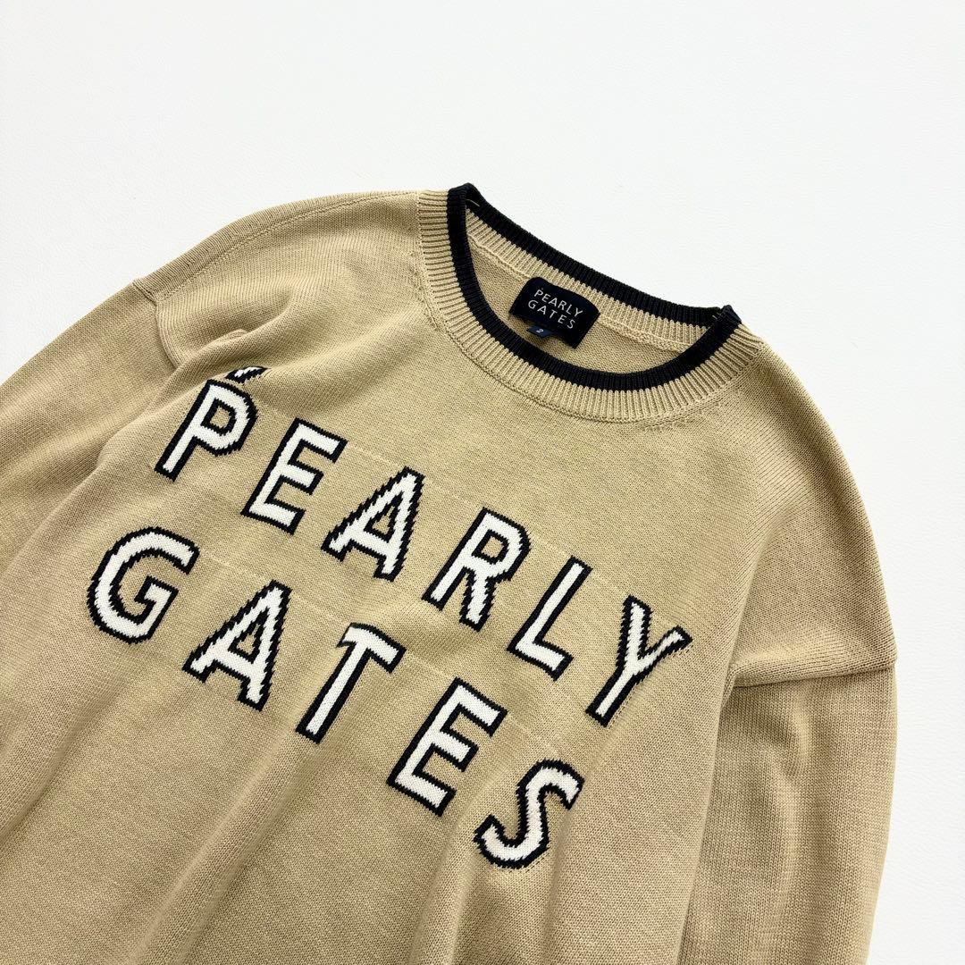 PEARLY GATES ニット セーター 編み込みロゴ ベージュ　サイズ2