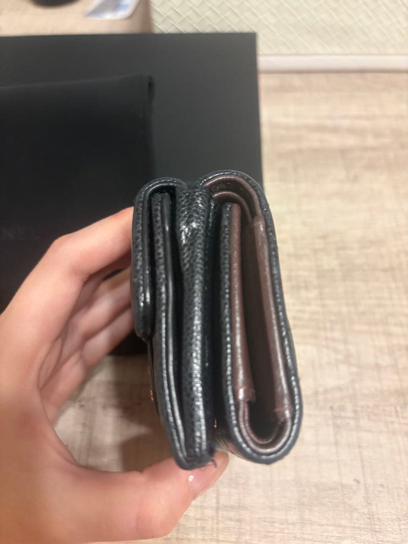 CHANEL キャビアスキン 三つ折り財布 黒