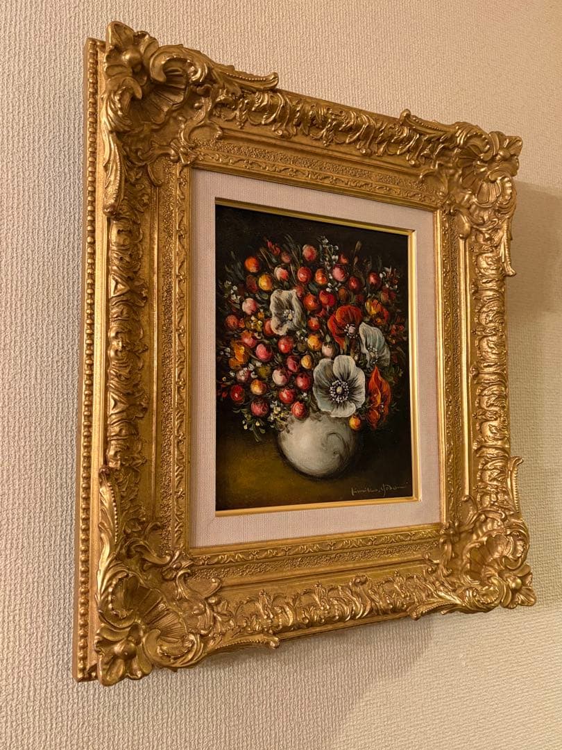 依田邦子 「花」油彩3号 真作 額装