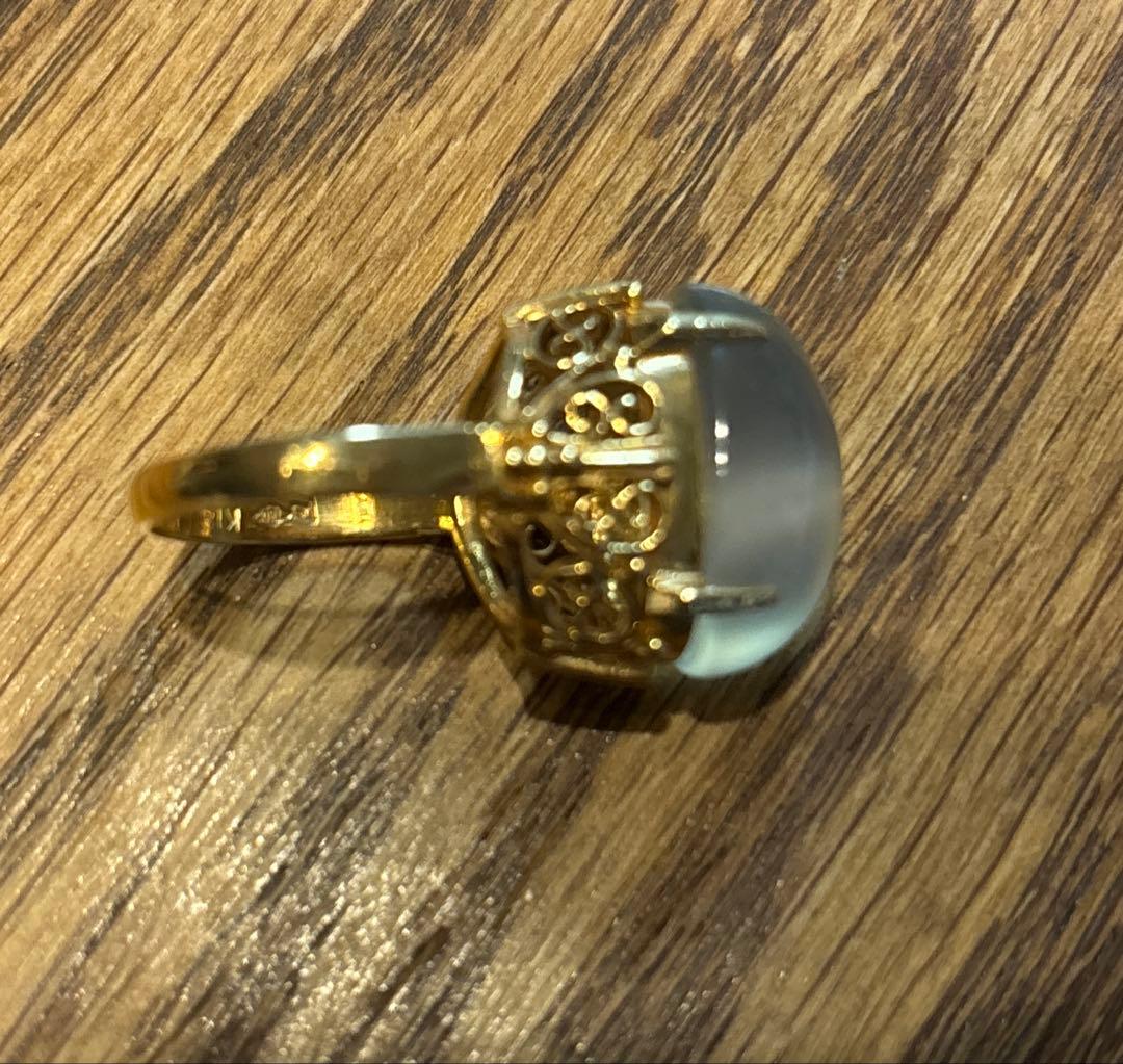 k18 白い石付き指輪