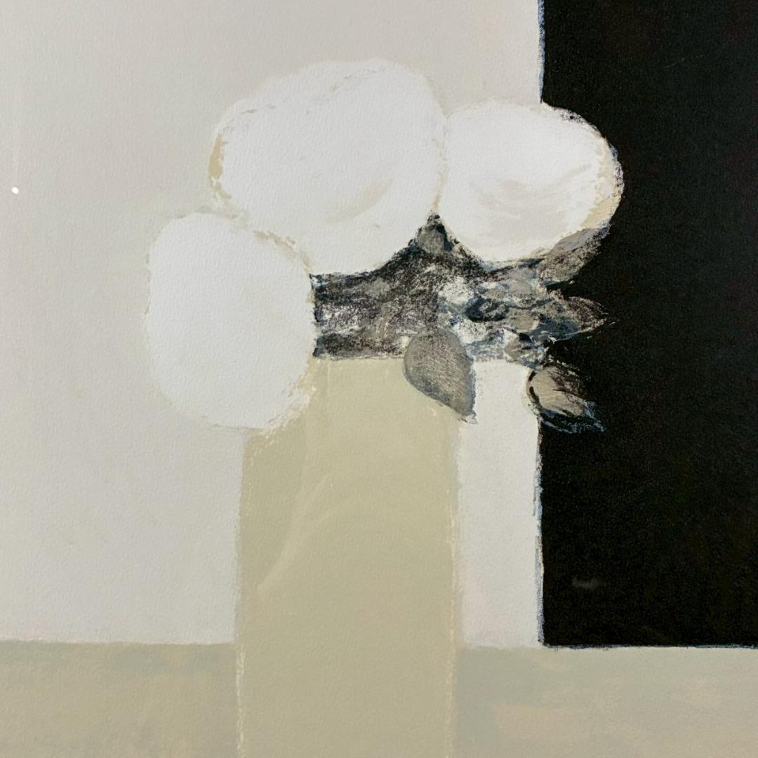 美品 ベルナール・カトラン「白い薔薇の小さな花束」リトグラフ 大作 サイン入