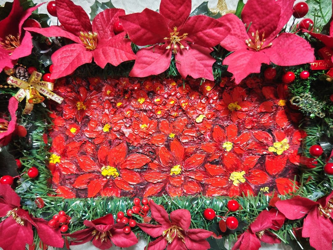 油絵 絵画 【ポインセチア畑】