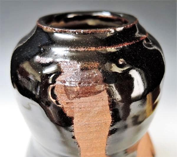 芸術院会員　六代清水六兵衛 黒釉花瓶　M56