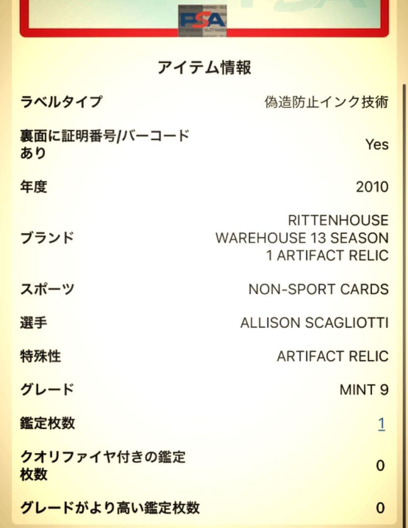 【値下げ】PSA9 アリソン・スカグリオッティ 衣装 世界に2枚