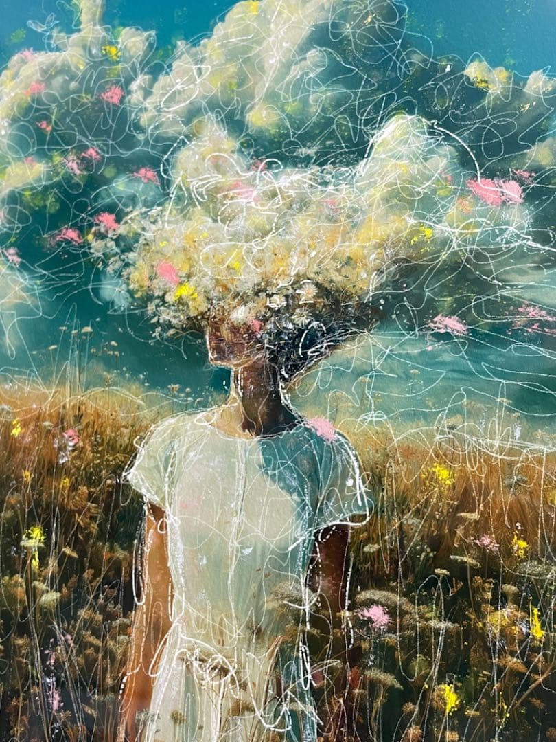 絵画　\"世界が広がる” 現代アート 額縁付(58cm×46cm)