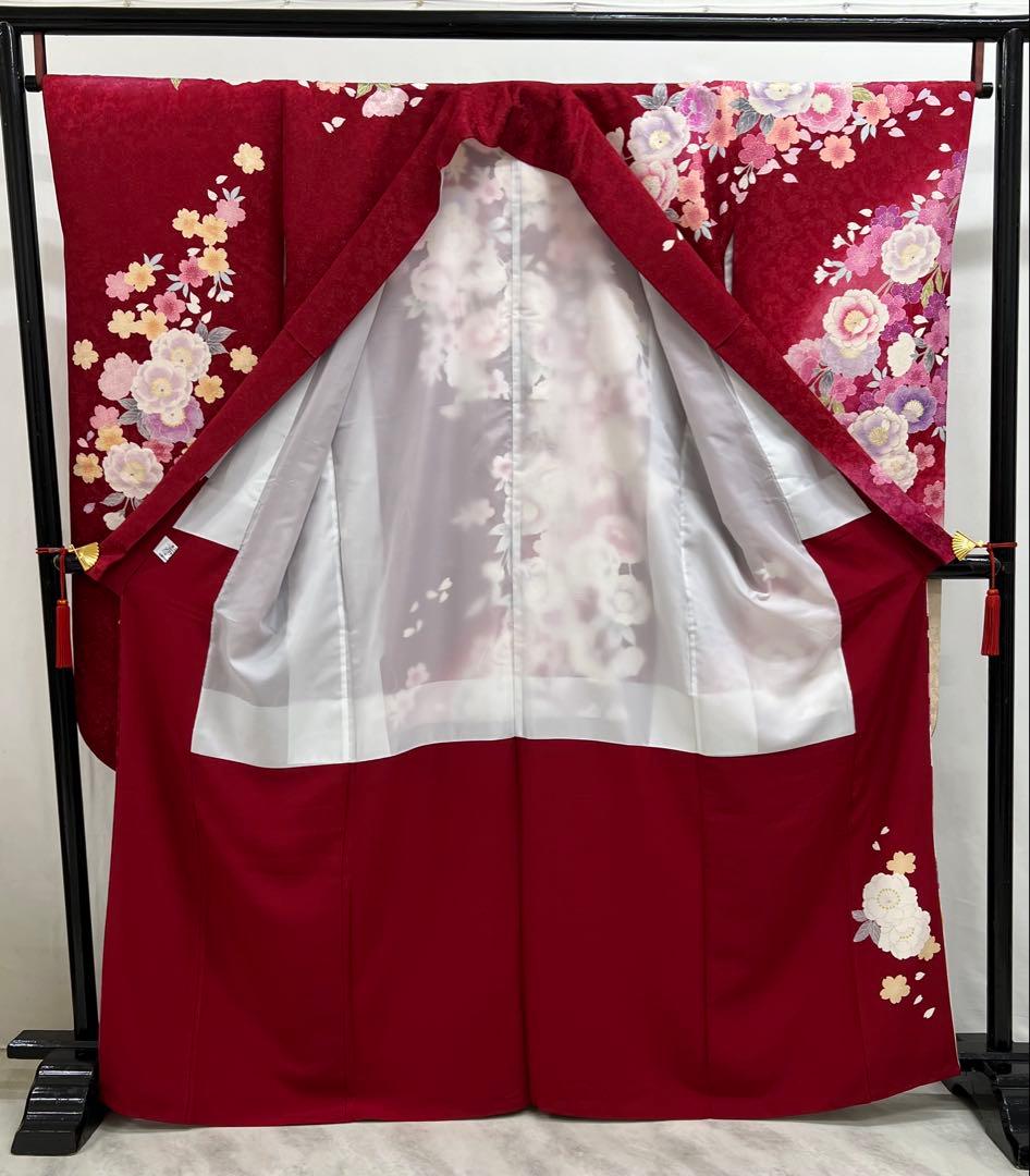 振り袖　フルセット　金彩加工　長襦袢付　刺繍入り　金通し　赤　花　664