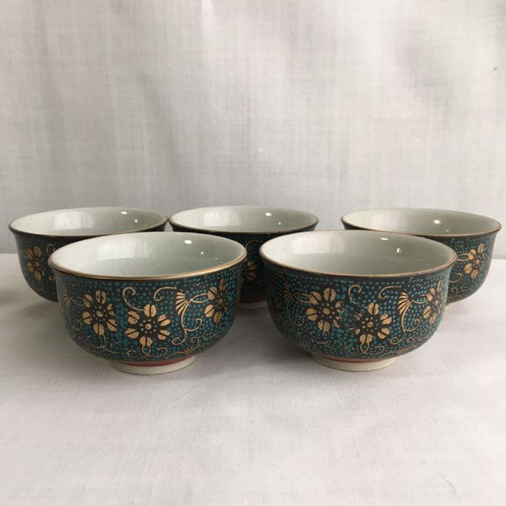 実家整理 手描き九谷焼金彩 煎茶茶器セット急須湯こぼしつき湯呑み5客