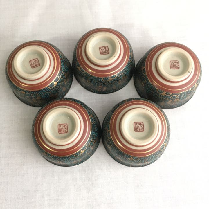 実家整理 手描き九谷焼金彩 煎茶茶器セット急須湯こぼしつき湯呑み5客