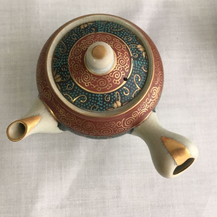 実家整理 手描き九谷焼金彩 煎茶茶器セット急須湯こぼしつき湯呑み5客