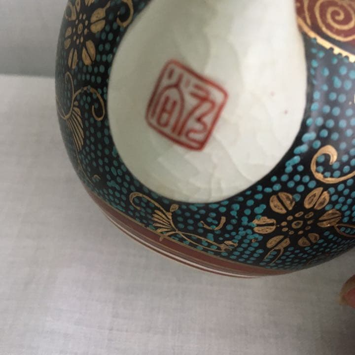 実家整理 手描き九谷焼金彩 煎茶茶器セット急須湯こぼしつき湯呑み5客