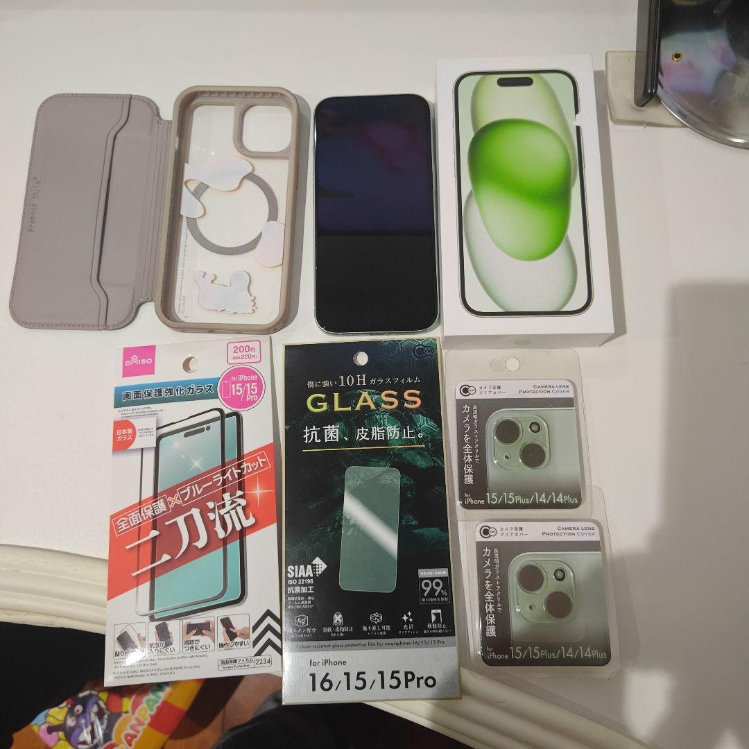 iPhone 15　本体　バッテリー91%　ケース　フィルム付き