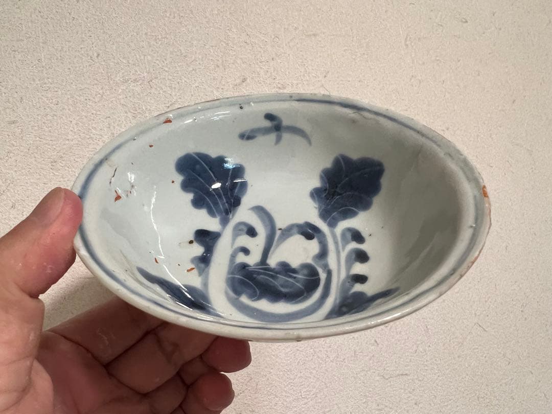 中国 明朝 古染付 ナズナ文様 魯山人 愛玩 向付 懐石 茶道 骨董 古美術