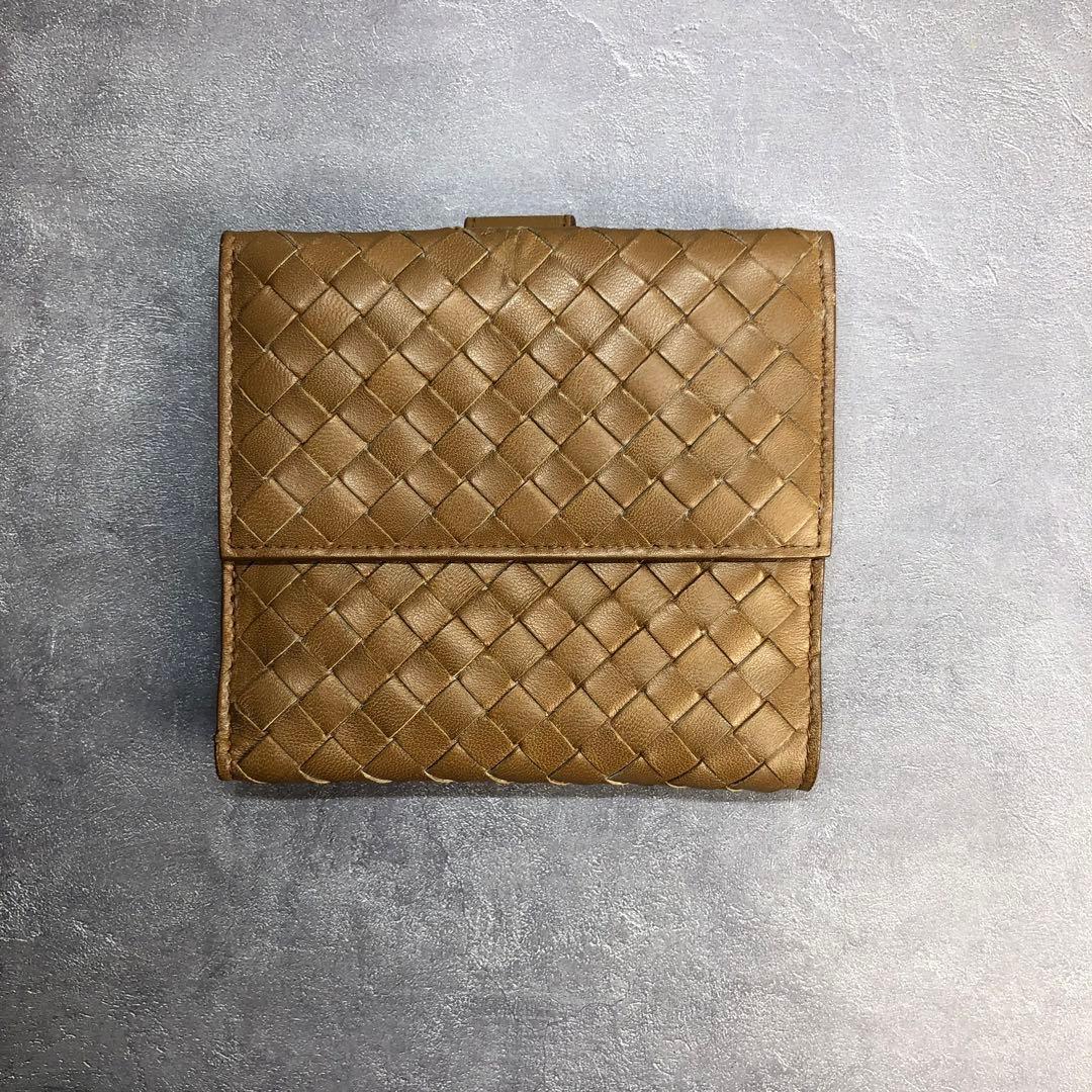 BOTTEGA　ボッテガヴェネタ　イントレチャート　ブラウン　レザー　折り財布