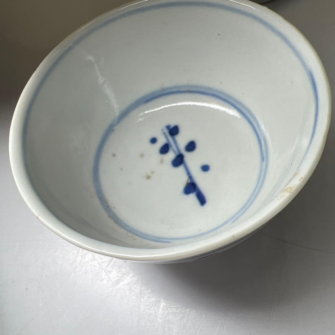 中国清時代　新渡染付煎茶碗5客　木箱付　口径約6.5㎝　東Y7-1105☆2F