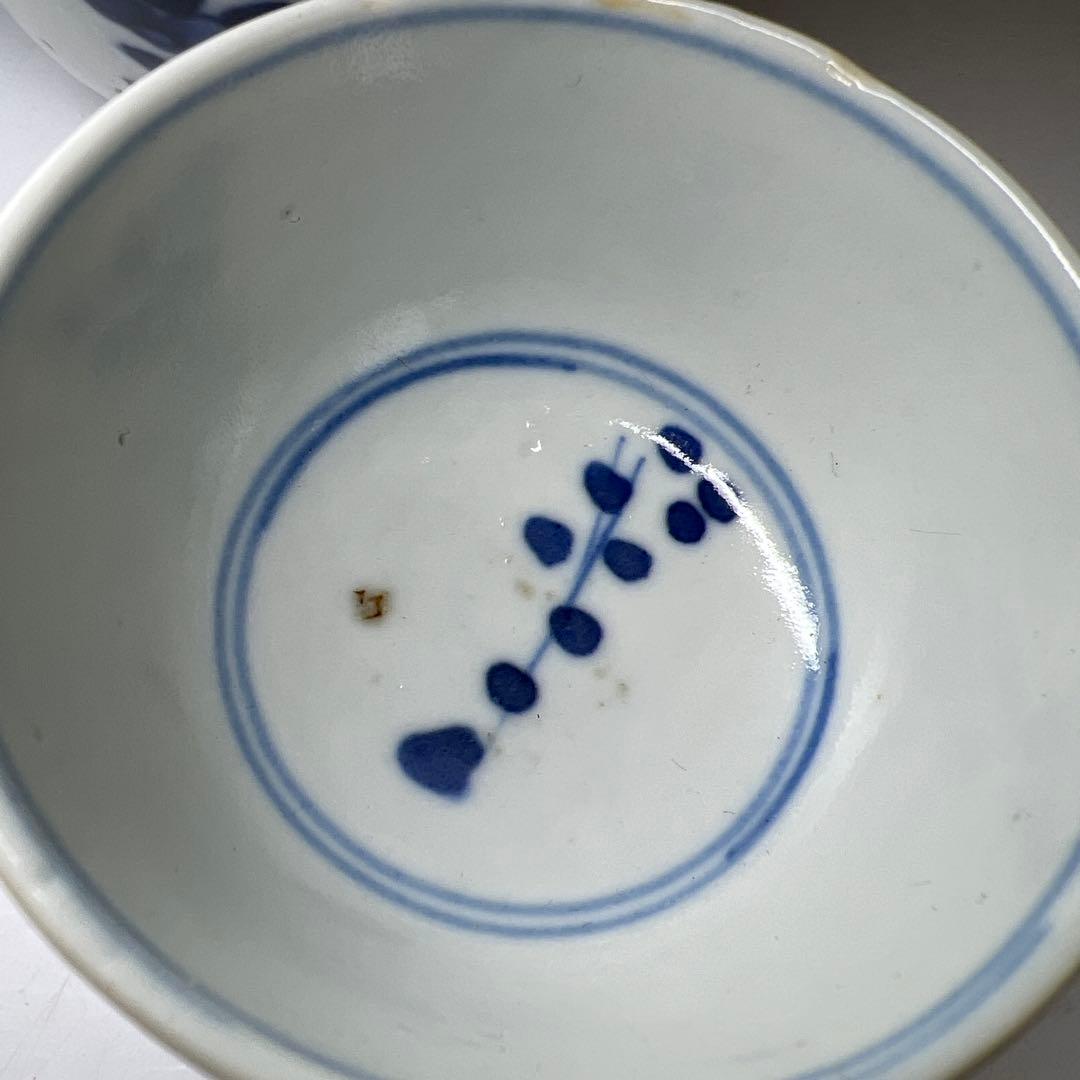 中国清時代　新渡染付煎茶碗5客　木箱付　口径約6.5㎝　東Y7-1105☆2F