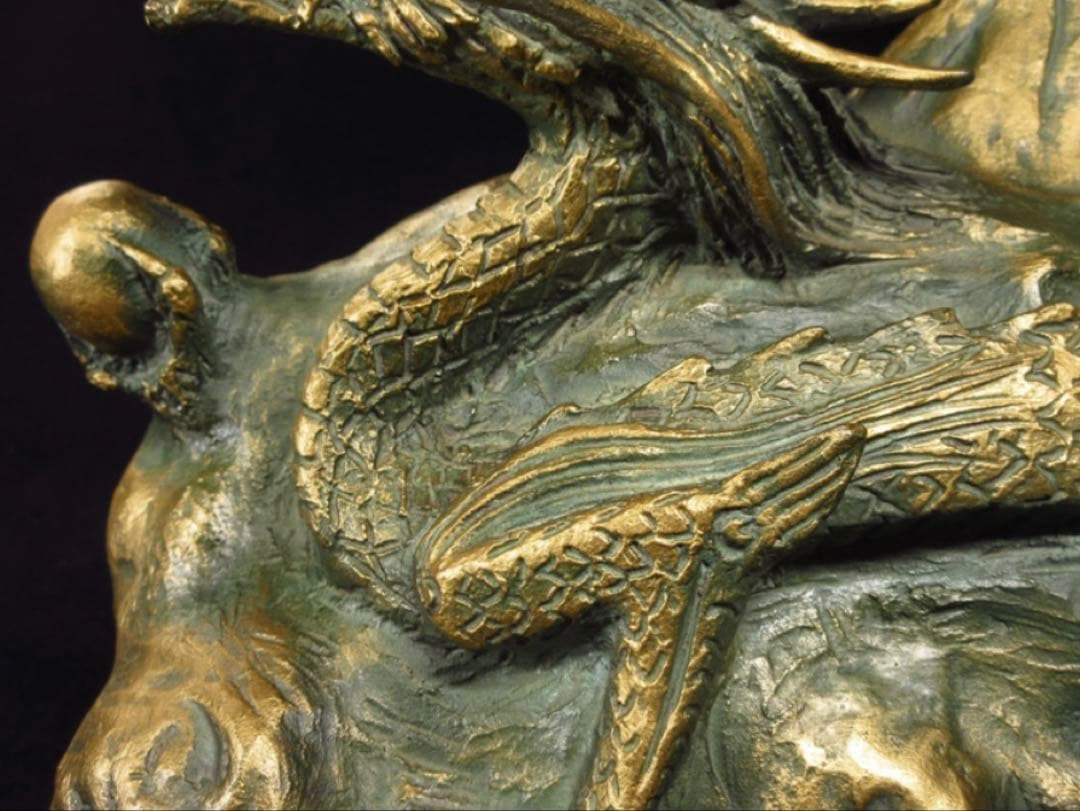 文化勲章受章彫刻家「富永直樹」造 銘「富嶽瑞龍」龍と富士山 ブロンズ像