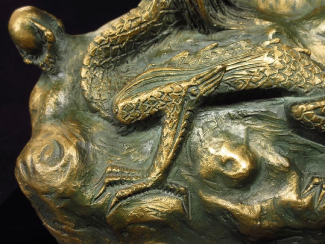 文化勲章受章彫刻家「富永直樹」造 銘「富嶽瑞龍」龍と富士山 ブロンズ像