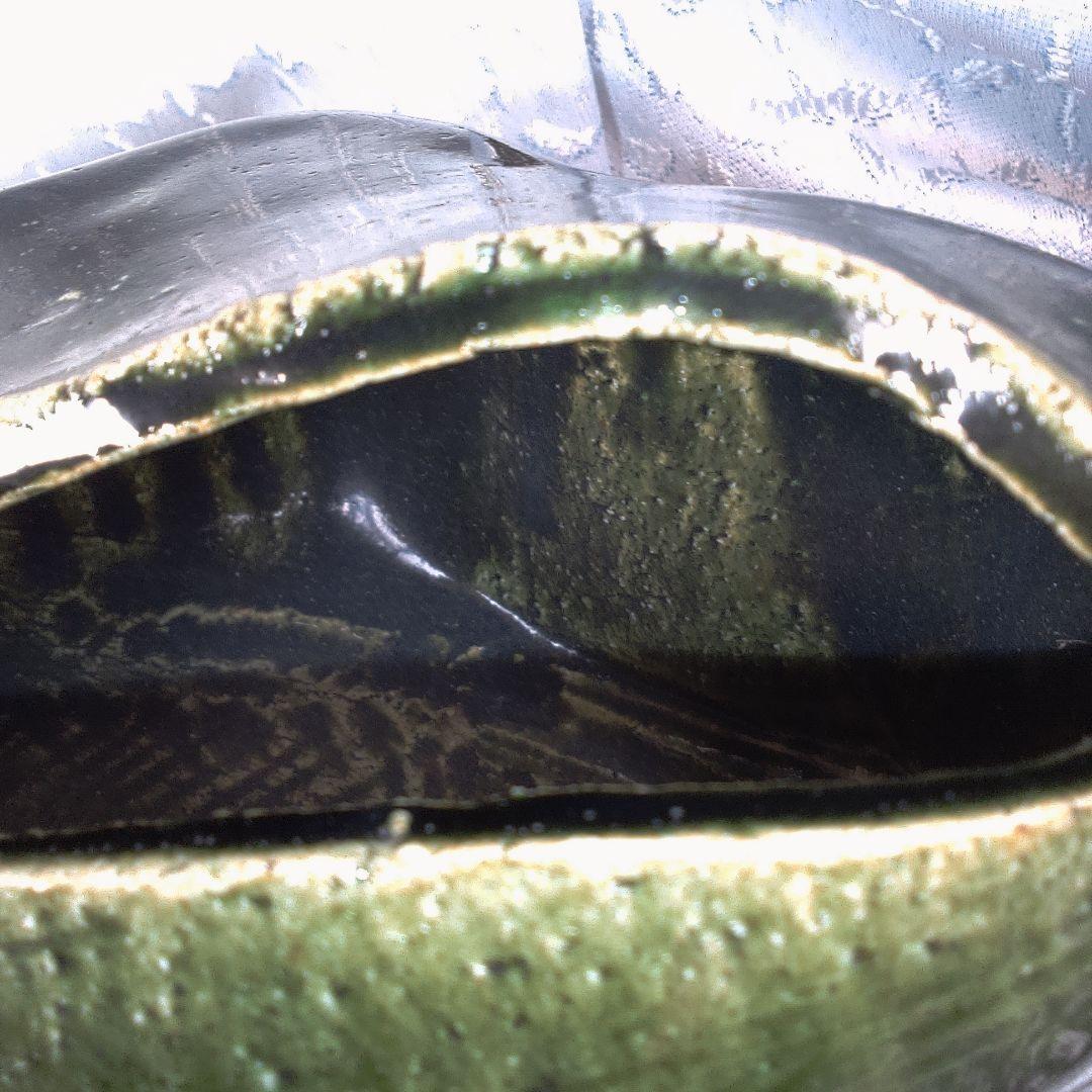 骨董３緑色の陶器製長方形皿