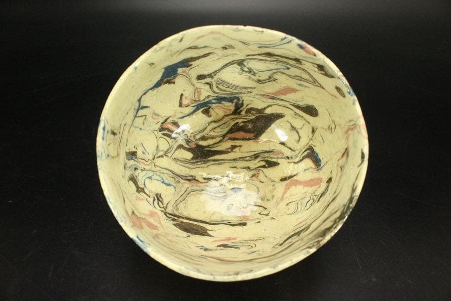 茶道具 唐九郎作 練込茶碗 「銘 雅静」 仕覆付 共箱(メ1465)