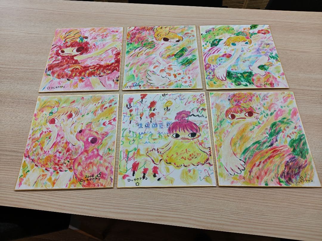 ロッカクアヤコ　手描き絵画（色紙）６枚セット