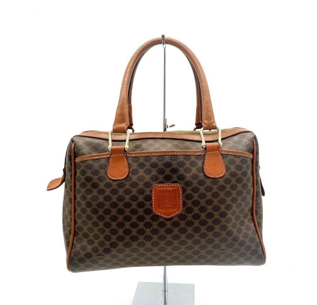 CELINE】ミニボストンバッグ　マカダム柄　ゴールド金具　PVC