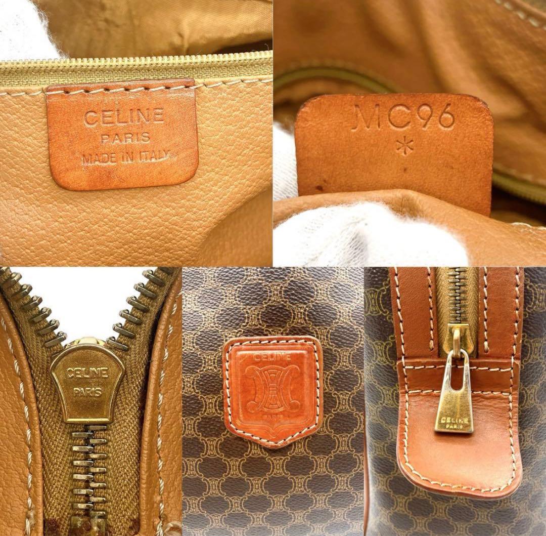 CELINE】ミニボストンバッグ　マカダム柄　ゴールド金具　PVC