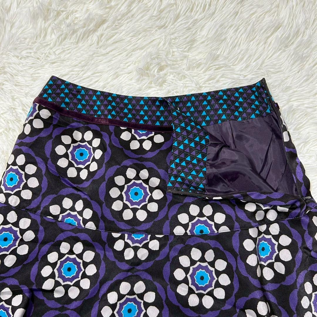 美品 ヒロココシノ ヒロコビス フレアスカート 幾何学模様 花柄 レイヤード M