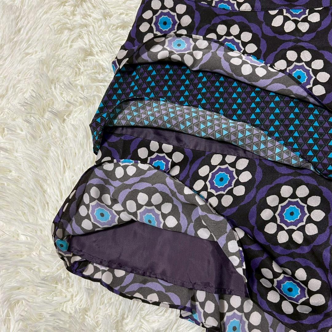 美品 ヒロココシノ ヒロコビス フレアスカート 幾何学模様 花柄 レイヤード M