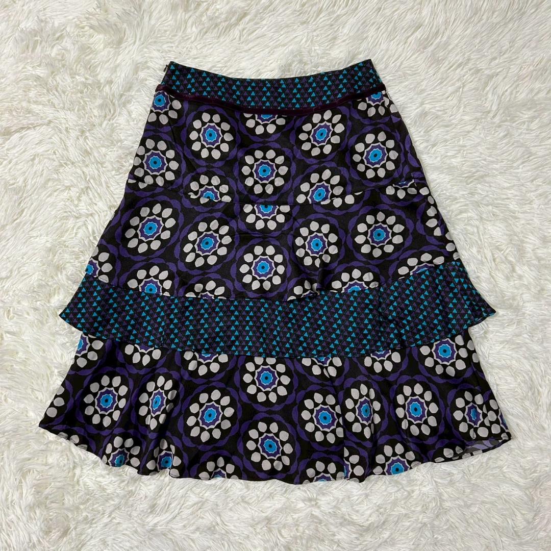 美品 ヒロココシノ ヒロコビス フレアスカート 幾何学模様 花柄 レイヤード M