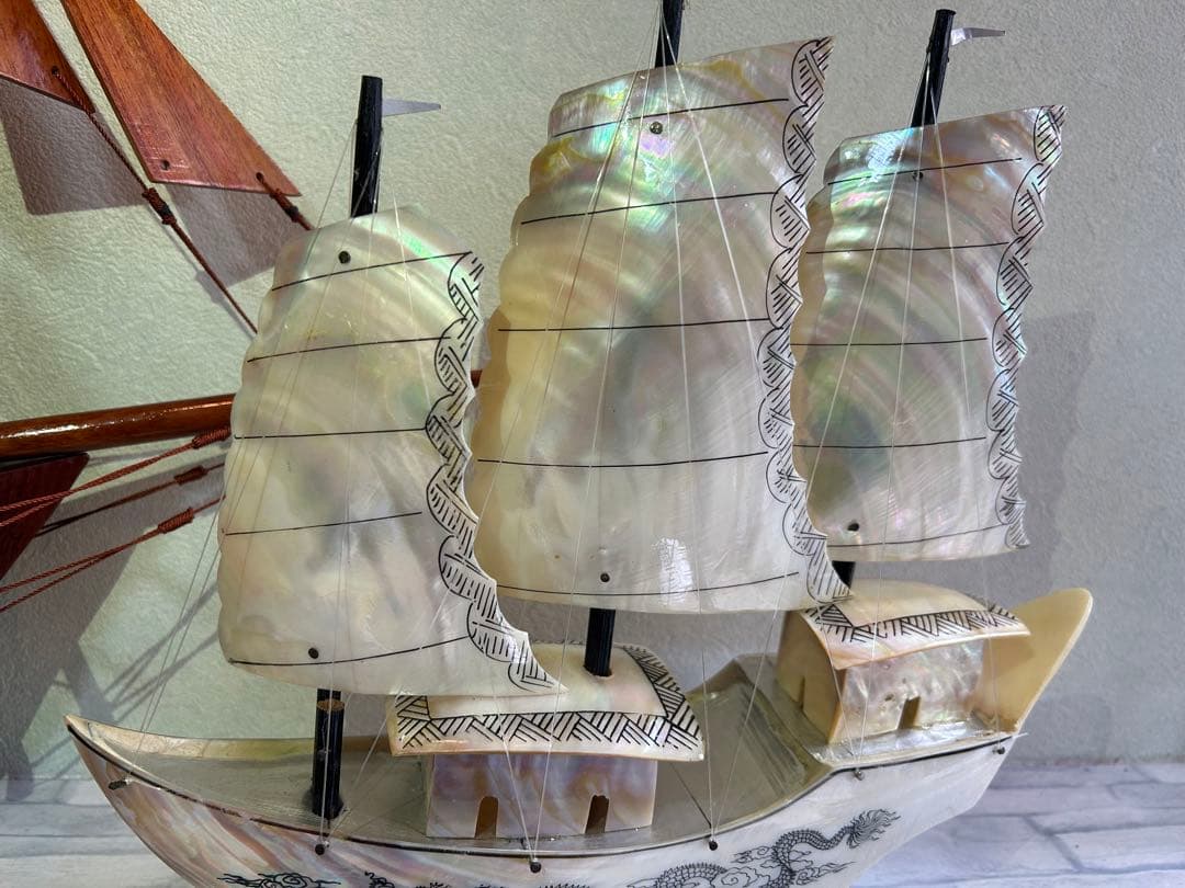 新品 螺鈿（らでん）帆船模型 置物 インテリア