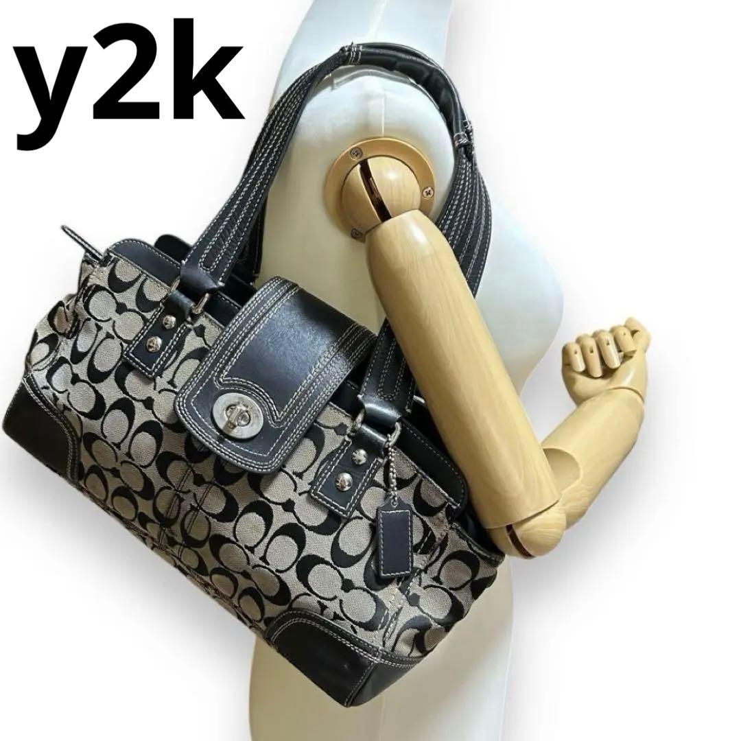 COACH キャンバス レザー ワンショルダー　y2kシグネチャー F13975
