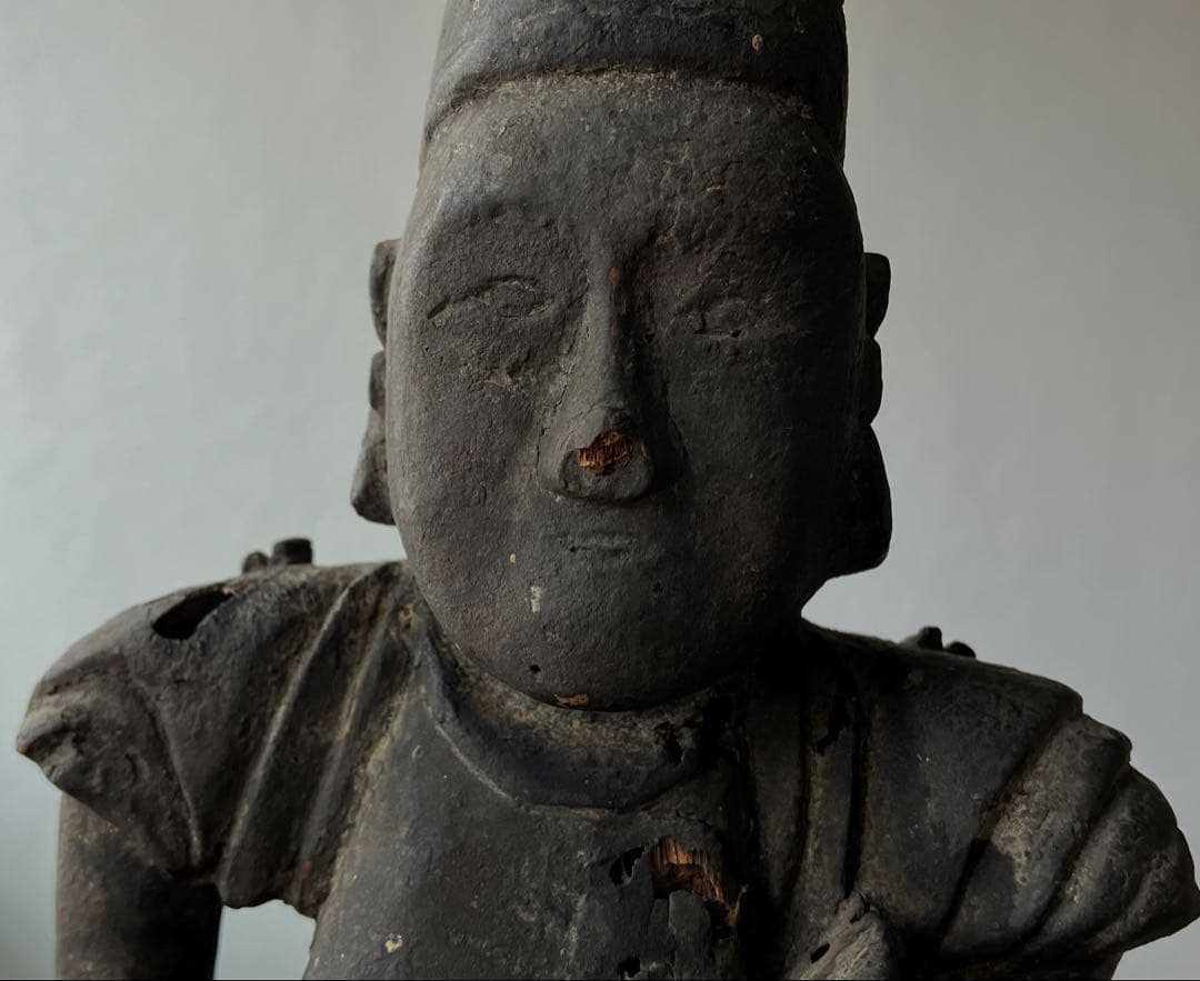 【黎明期の恵比寿木彫 室町時代頃】骨董七福神アンティーク仏像美術彫刻民藝妖怪古事