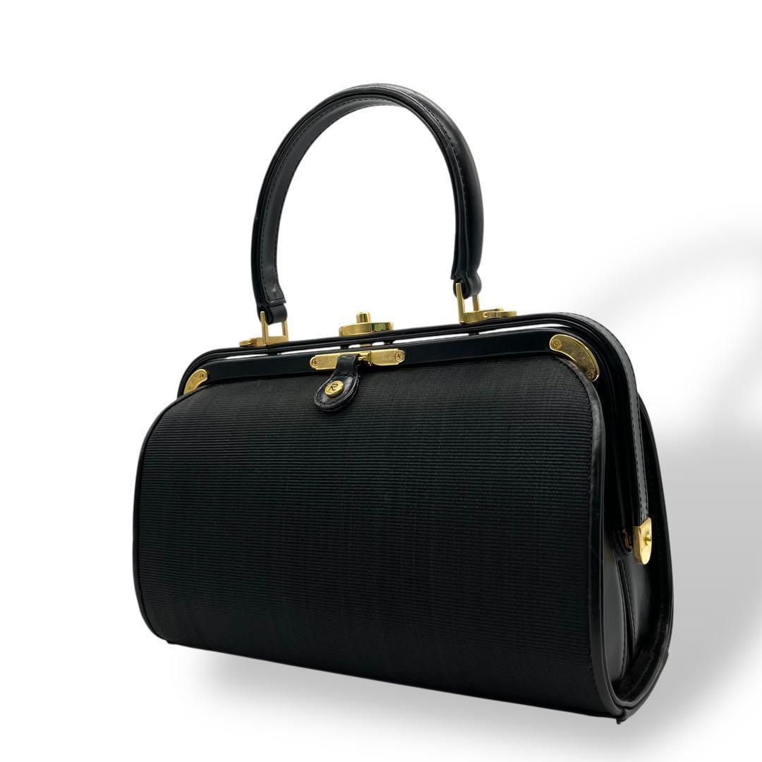 良品 2145 COSTL aspaハンドバッグ がま口 ホースヘアー レザー