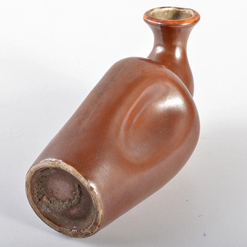 富山県　小杉焼　柿釉　酒器　鴨徳利　M　R5357