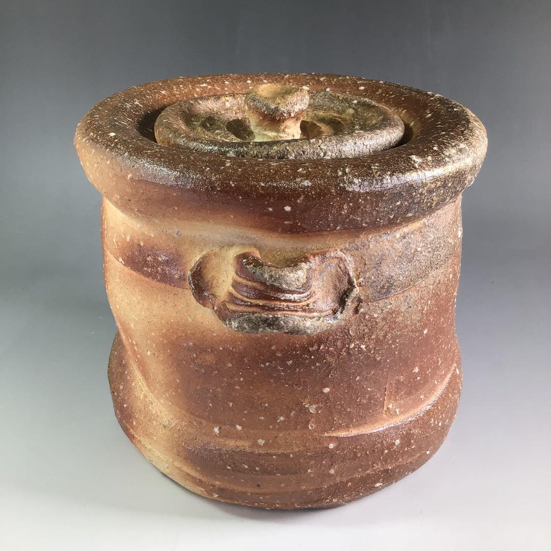 Ｒ６５４　水指　『信楽焼』『上田光春造』『表千家　堀内宗心（兼中斎）箱書』　共箱