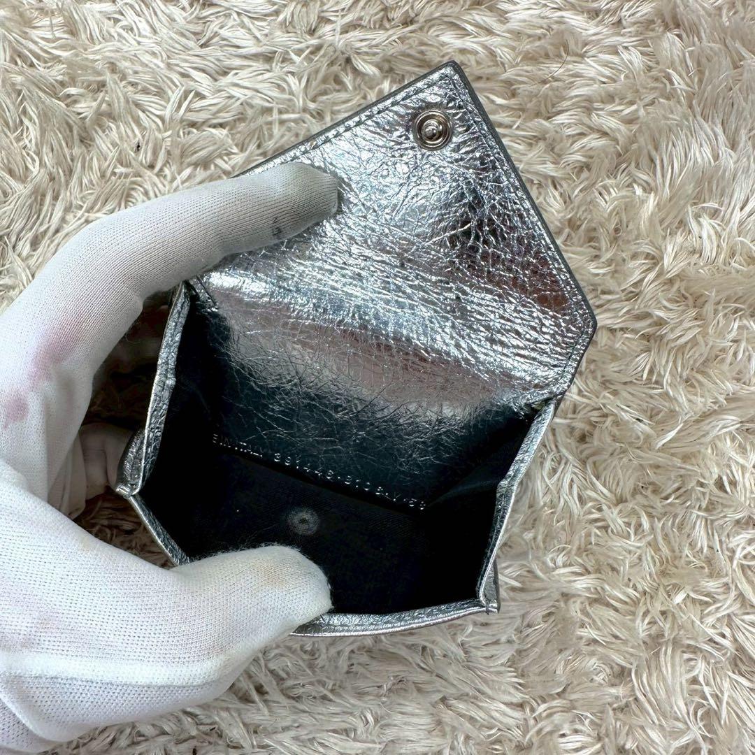【美品】バレンシアガ 三つ折財布 シルバー ペーパーミニウォレット ユニセックス