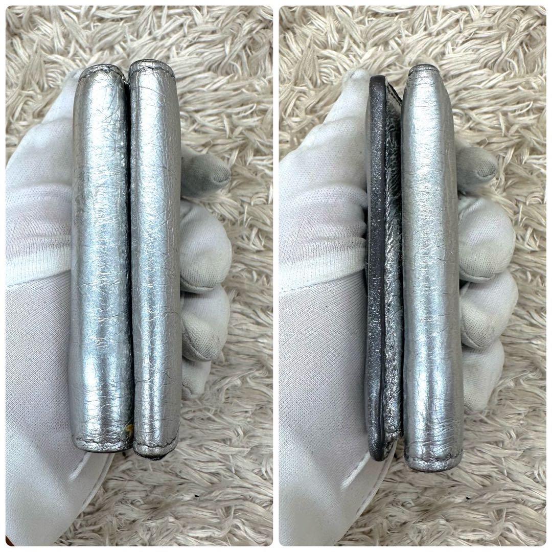 【美品】バレンシアガ 三つ折財布 シルバー ペーパーミニウォレット ユニセックス