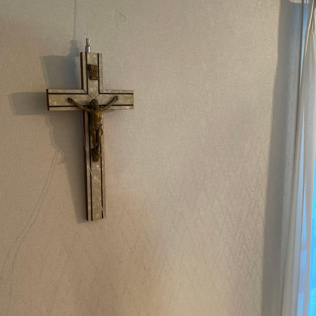 フランス　ブロカント　キリスト　十字架　キリスト教　磔刑　オブジェ　真鍮　木製