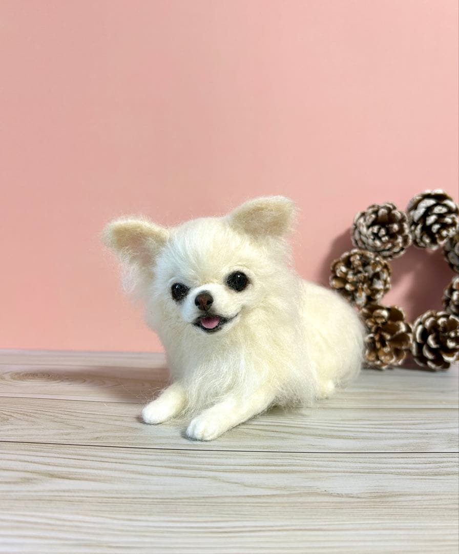 羊毛フェルト　にこにこチワワちゃん　ホワイト　no.15