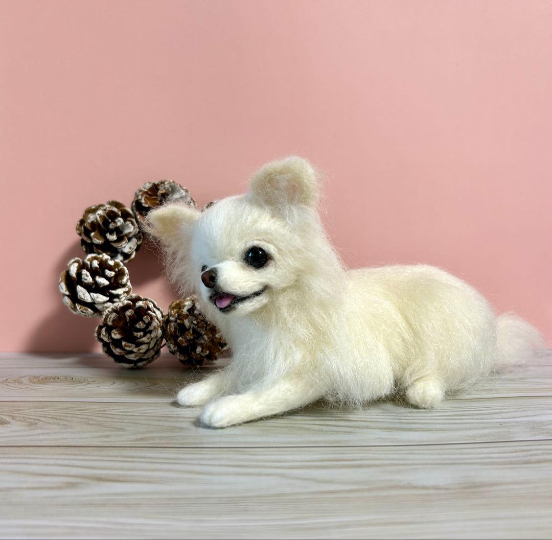 羊毛フェルト　にこにこチワワちゃん　ホワイト　no.15