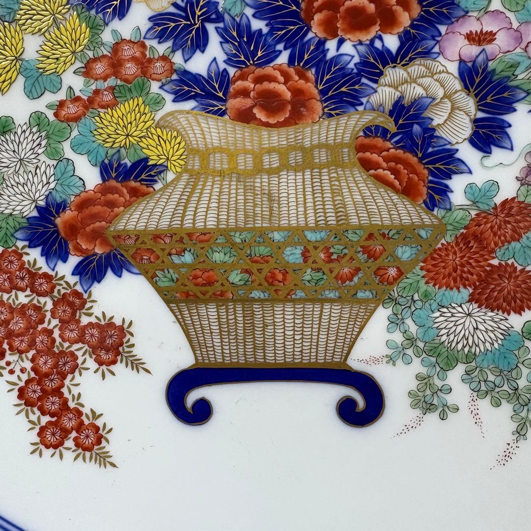 オールド香蘭社　飾皿　染付　花詰　細密 手描き