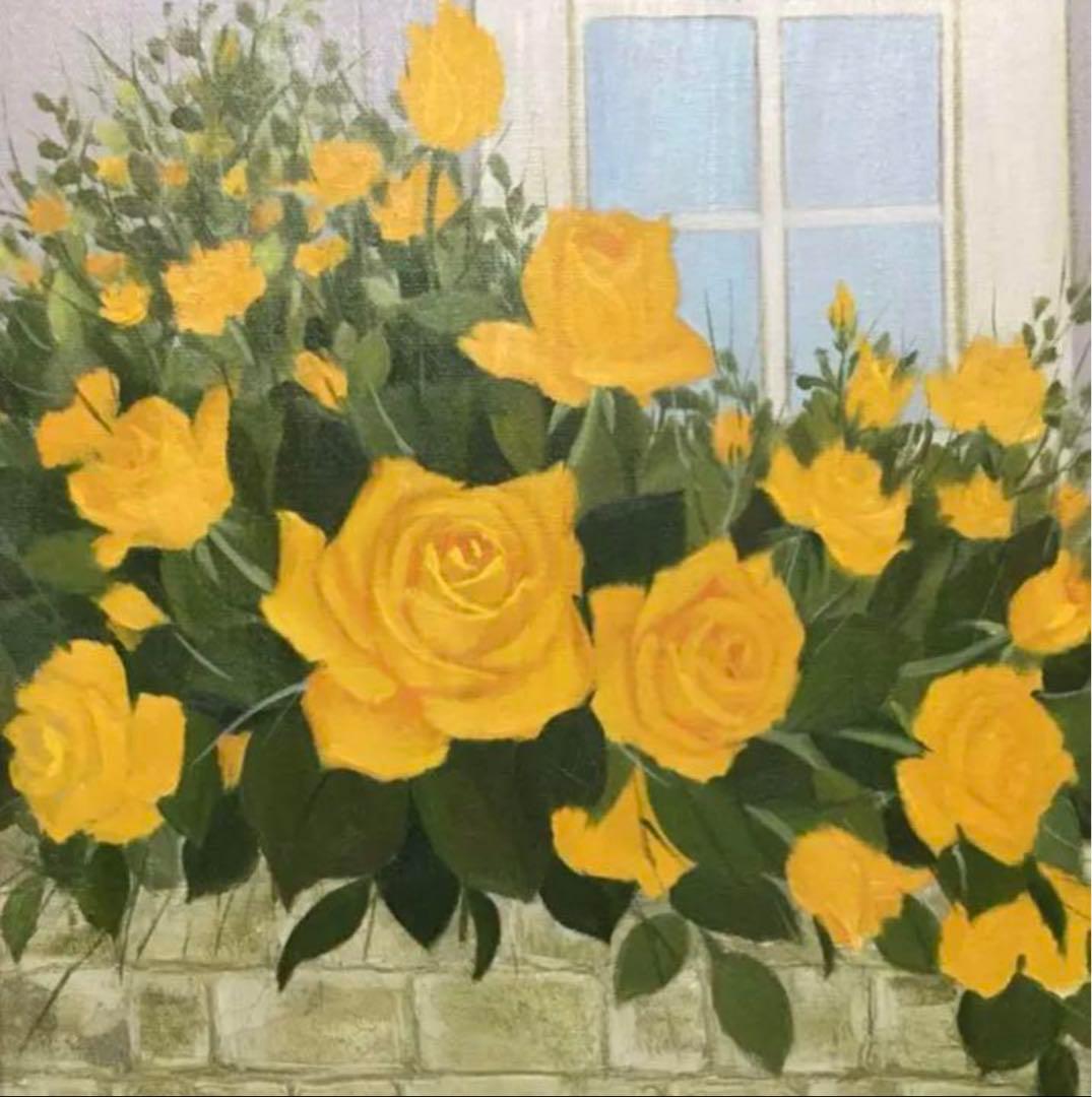 絵画・額縁・油絵・千賀 節子・新品未使用・窓辺の薔薇・美術品・インテリア・雑貨