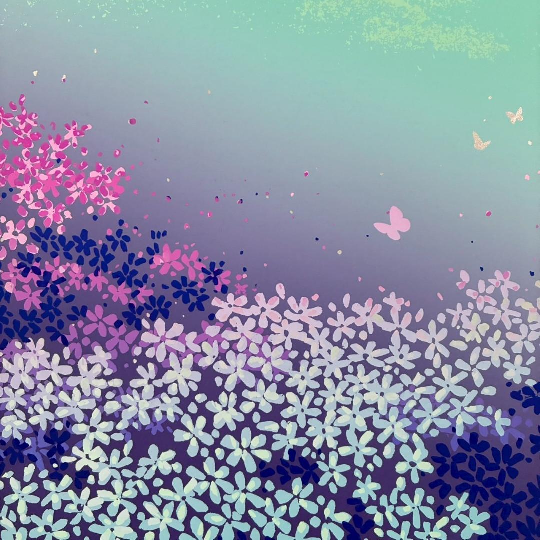 美品 池上壮豊「富士・蝶」シルクスクリーン 直筆サイン・印章有 富士山 桜 蝶