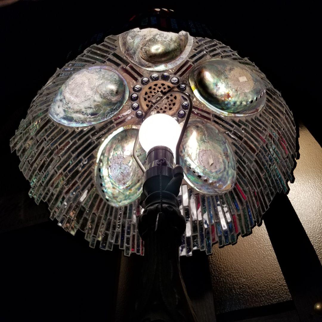 1970's　作家作品　モザイク　アバロンシェル　真鍮　スタンド　ステンドグラス