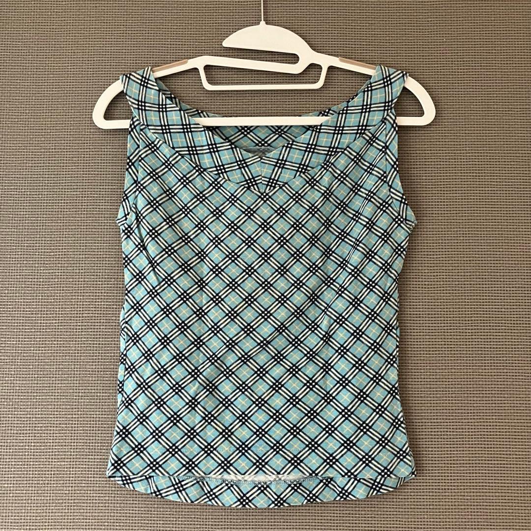 美品　バーバリーブルーレーベル　タンクトップ　ノバチェック　水色　M