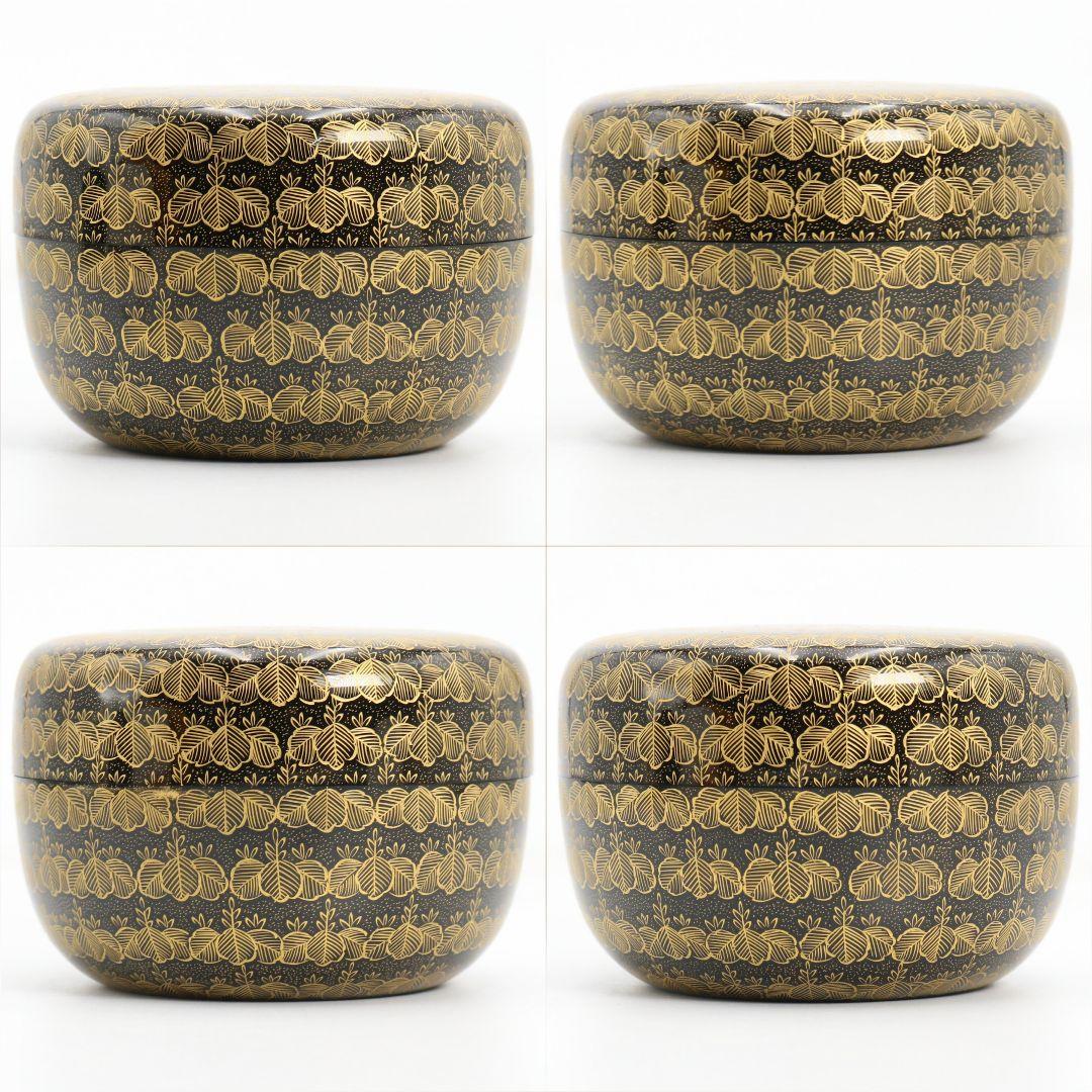 前志芸男作 沈金桐之図 平棗 前大峰師事 茶道具 共箱共布　V877　N6