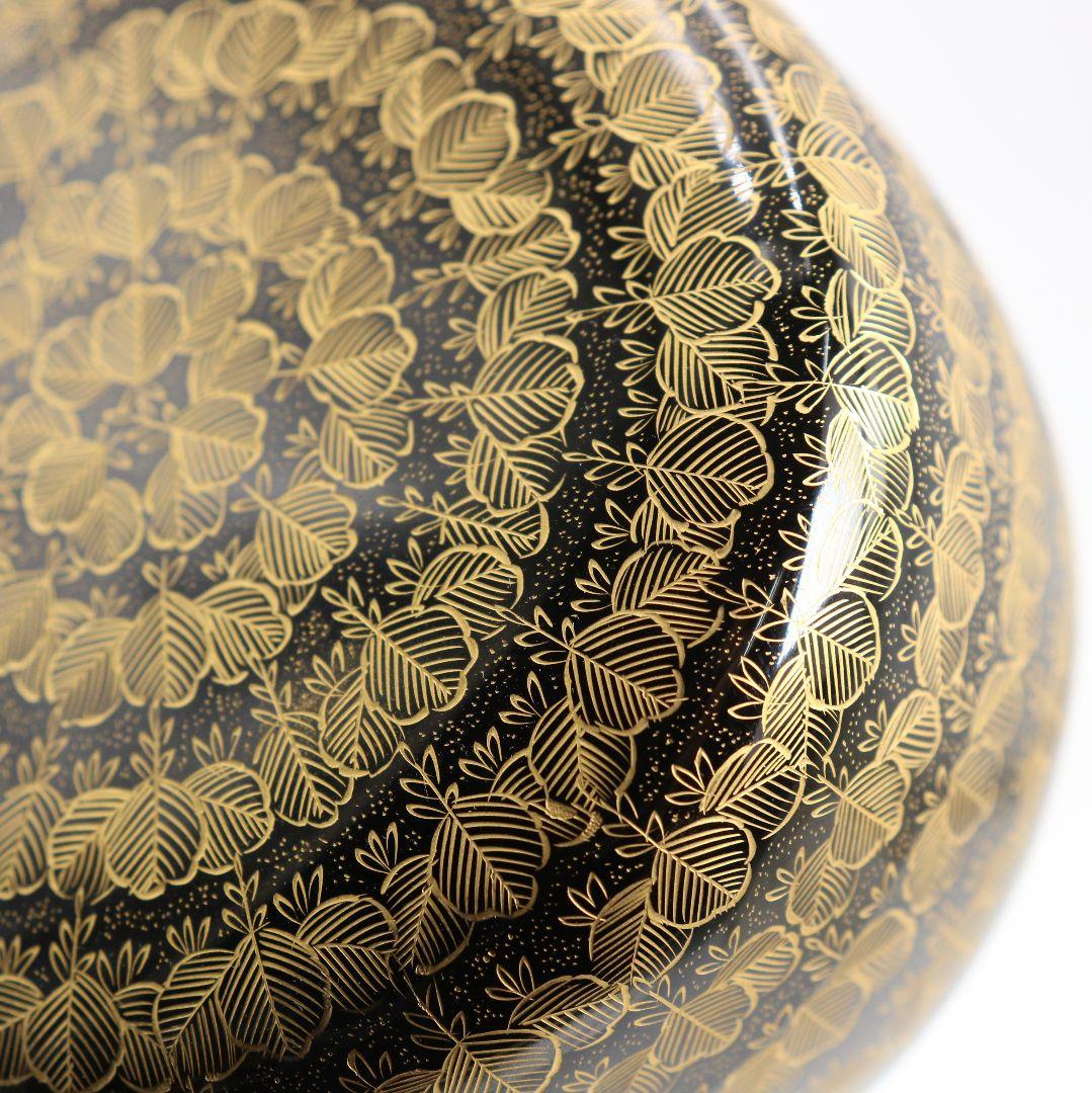 前志芸男作 沈金桐之図 平棗 前大峰師事 茶道具 共箱共布　V877　N6