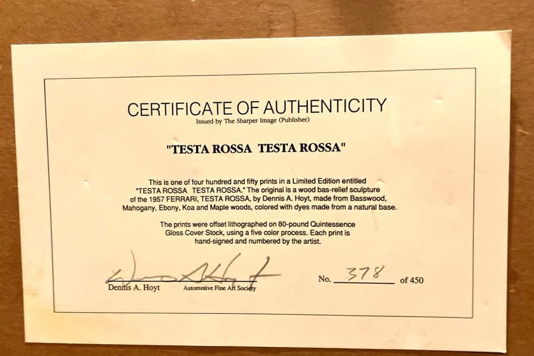 フェラーリ２５０テスタロッサ版画世界限定４５０／３７８