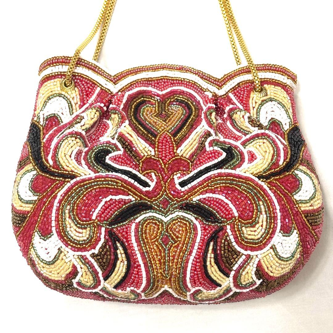 極美品 LUMY ルミー はしもと ビーズ 総ビーズ パーティバッグ 皇室